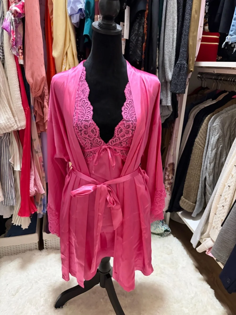 In Bloom by Jonquil Love Story Luxe Satin Halter Chemise Pink Slip & Robe - Picture 16 of 16